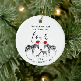 Ornamento De Cerâmica Primeira Família de Natal de Quatro Zebra Cuta