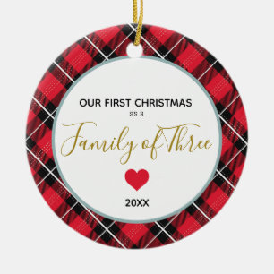 Ornamento De Cerâmica Primeira Família de Natal de Três Bebê Fotográ