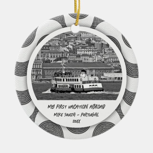 Ornamento De Cerâmica Primeira Férias das Ondas Portuguesas (Frente)