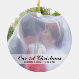 Ornamento De Cerâmica Primeira Foto de Casamento de Natal
