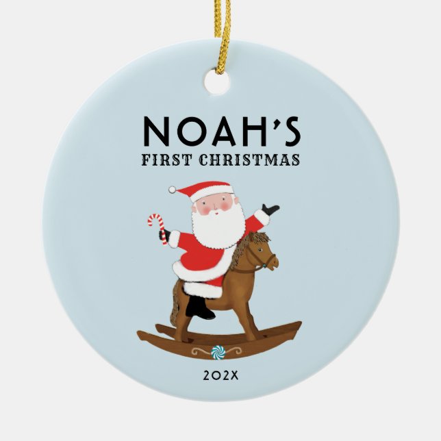 Ornamento De Cerâmica Primeira foto de Natal do bebê (Frente)