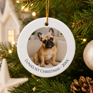 Ornamento De Cerâmica Primeira Foto de Natal do Bulldog Francês