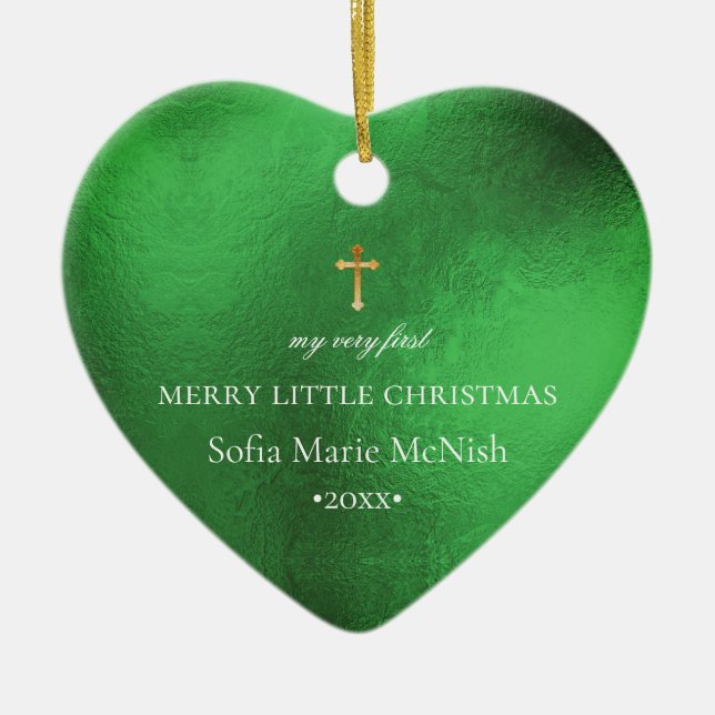 Ornamento De Cerâmica Primeira Foto de Natal do PixDezines Baby, Emerald (Frente)