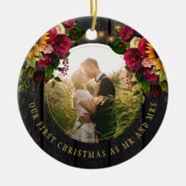 Ornamento De Cerâmica Primeira foto de Natal Sr. e Sra. Flóral Rustic 
