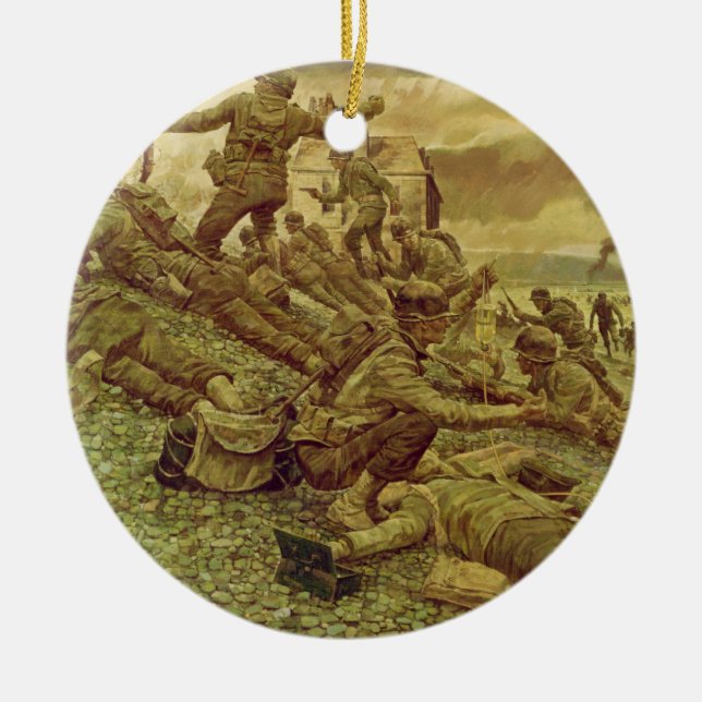 Ornamento De Cerâmica Primeira onda em Omaha por Ken Riley (Frente)