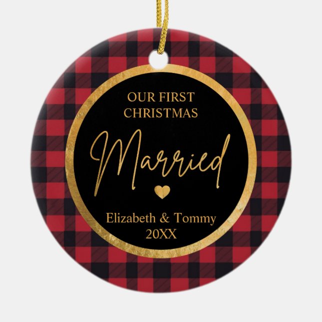 Ornamento De Cerâmica Primeira Ornação de Búfalo Casado de Natal (Frente)