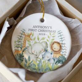Ornamento De Cerâmica Primeira Ornação de Natal do Jungle Photo Baby