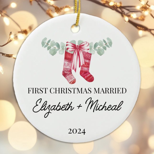 Ornamento De Cerâmica Primeira plantação de aquarela casada de Natal (Criador carregado)