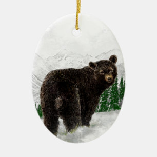 Ornamento De Cerâmica Primeira queda de neve Urso Negro Selvagem