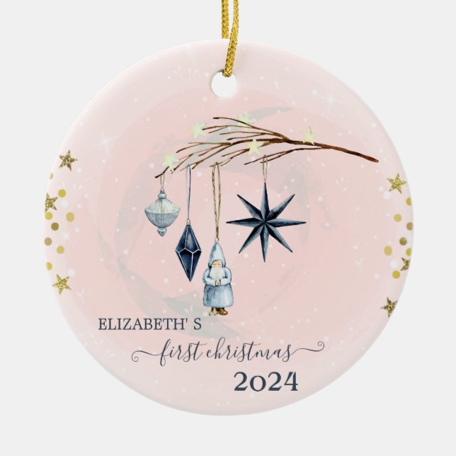 Ornamento De Cerâmica Primeiras Decorações de Natal (Frente)