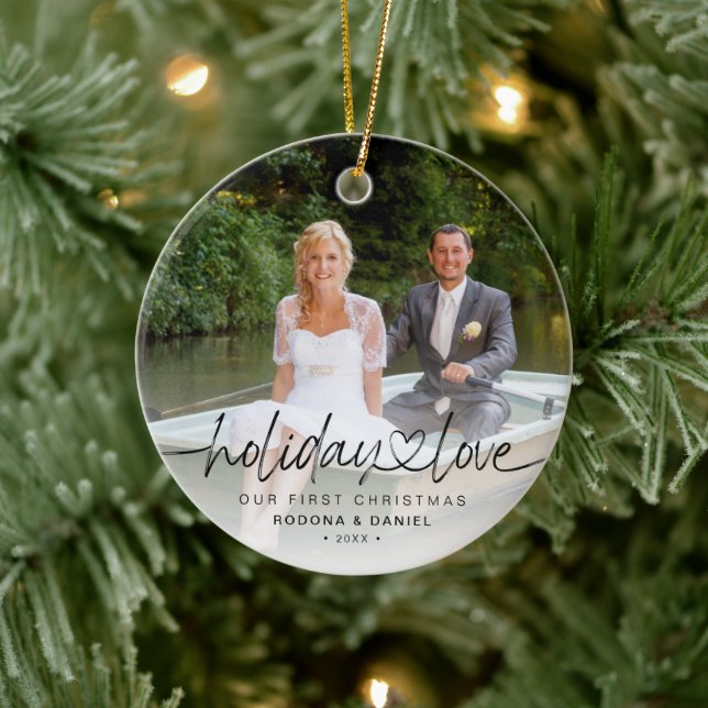 Ornamento De Cerâmica Primeiro Amor de Natal 2 Fotos (Árvore)