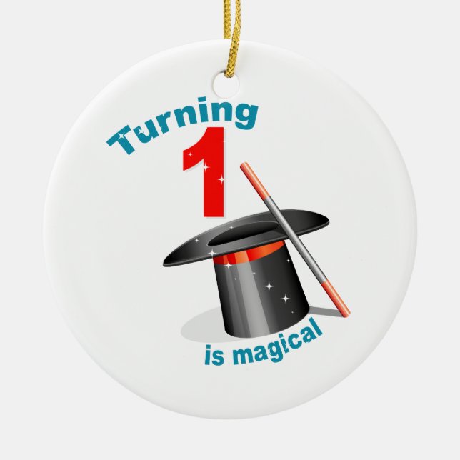 Ornamento De Cerâmica Primeiro aniversario de partido mágico (Frente)
