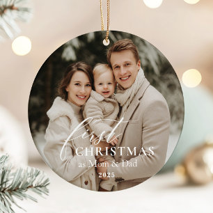 Ornamento De Cerâmica Primeiro Ano como Mamãe e Papai Natal Foto
