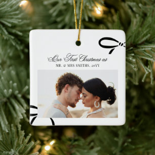 Ornamento De Cerâmica Primeiro Arco de Natal  Foto de Recém-Casados Sr e
