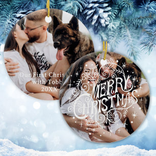 Ornamento De Cerâmica Primeiro Cachorro de Natal Caligrafia Moderna Foto