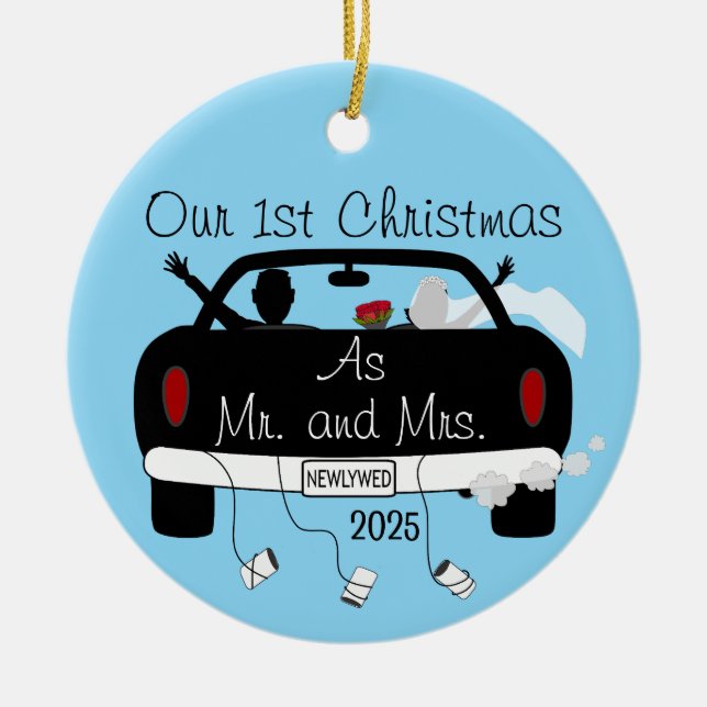 Ornamento De Cerâmica Primeiro Casal Casado de Natal (Frente)