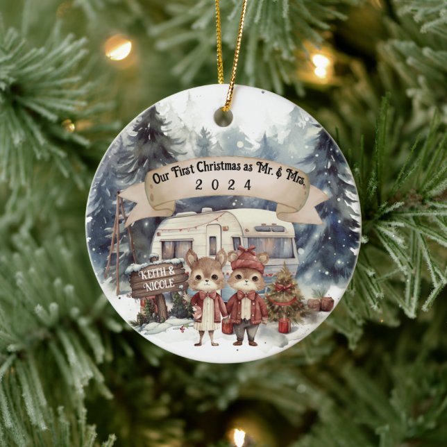 Ornamento De Cerâmica Primeiro Casal de Natal - Campanha RV Recém-casada (Árvore)