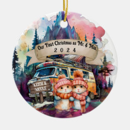 Ornamento De Cerâmica Primeiro Casal de Natal - Campanha RV Recém-casada