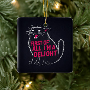 Ornamento De Cerâmica Primeiro De Tudo Sou Um Delight Gato Preto Rugindo
