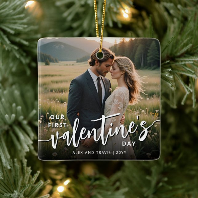 Ornamento De Cerâmica Primeiro Dia de os namorados personalizado do Phot (Árvore)