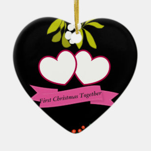 Ornamento De Cerâmica Primeiro do Natal aniversário junto editável