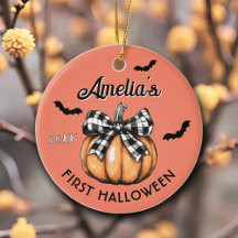 Primeiro Halloween do Bebê Abóbora Laço Morcegos