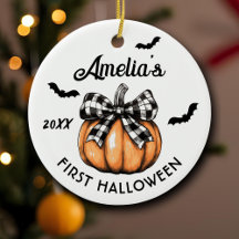 Primeiro Halloween do Bebê Abóbora Laço Morcegos