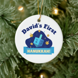 Ornamento De Cerâmica “Primeiro Hanukkah do Bebê” Personalizado com Drei