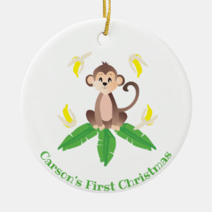 Ornamento De Cerâmica Primeiro Macaco Selva de Natal