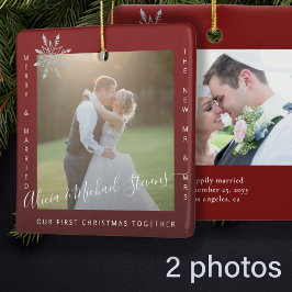 Ornamento De Cerâmica Primeiro Natal 2 fotos Sr. e Sra. casal red