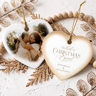 Ornamento De Cerâmica Primeiro Natal Apaixonada Foto Coração com Letra E