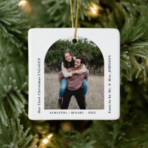Ornamento De Cerâmica Primeiro Natal Arco de Foto de Casais Noivos