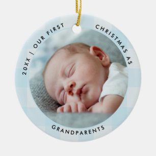 Ornamento De Cerâmica Primeiro Natal Avô e Avó Verde Azul Xadrez Foto
