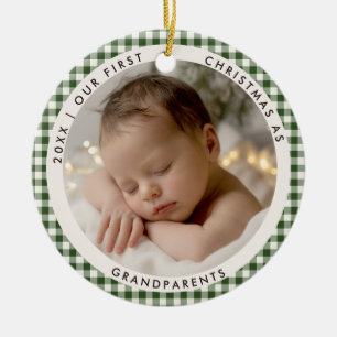 Ornamento De Cerâmica Primeiro Natal Avós Xadrez Verde Foto