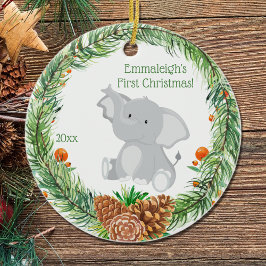Ornamento De Cerâmica Primeiro Natal "Baby Elephant