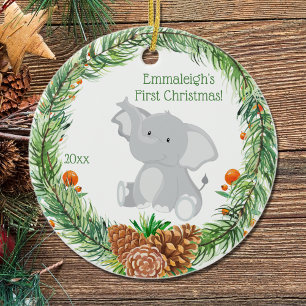 Ornamento De Cerâmica Primeiro Natal "Baby Elephant