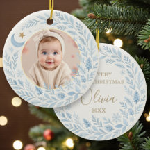 Primeiro Natal Bebê Celestial Foto Azul Fofo