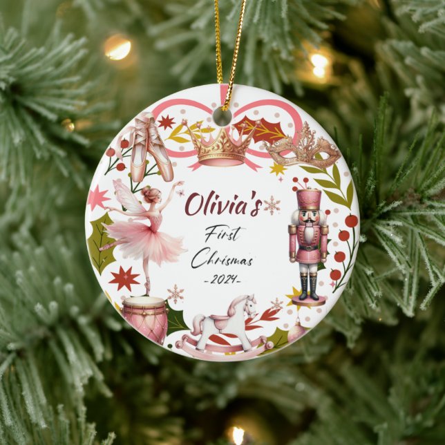 Ornamento De Cerâmica Primeiro Natal Bebê coquetê rosa (Árvore)