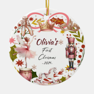Ornamento De Cerâmica Primeiro Natal Bebê coquetê rosa