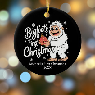 Ornamento De Cerâmica Primeiro Natal BigFoot Sasquatch Divertido Persona