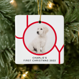Ornamento De Cerâmica Primeiro Natal Cachorrinho Fofo Alegria Foto Perso