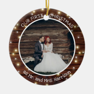 Ornamento De Cerâmica Primeiro Natal Casado 2 Luzes Russas Fotográficas