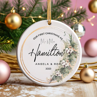 Ornamento De Cerâmica Primeiro Natal Casado Cerâmica, Buquê