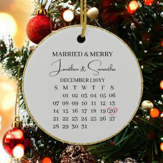 Ornamento De Cerâmica Primeiro Natal Casado com Data e Foto no Verso