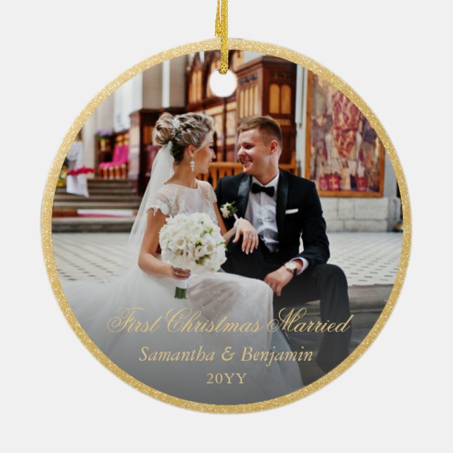 Ornamento De Cerâmica Primeiro Natal Casado com Natal Católico (Traseira)