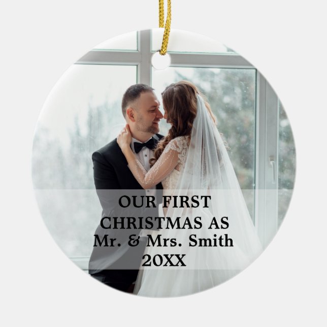 Ornamento De Cerâmica Primeiro Natal Casado como Sr. & Sra. PHOTO (Frente)