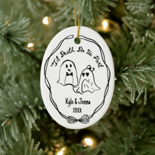 Ornamento De Cerâmica Primeiro Natal Casado Custom Fantasma Doodle Assus