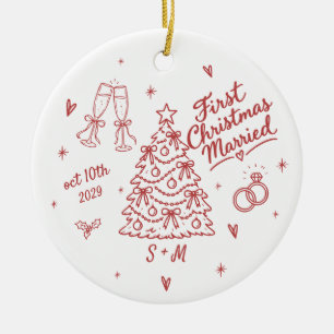 Ornamento De Cerâmica Primeiro Natal Casado Data Personalizada Inicial V