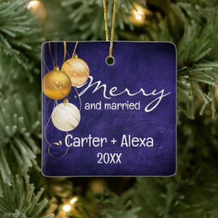 Ornamento De Cerâmica Primeiro Natal Casado de Couro Roxo