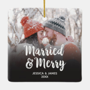 Ornamento De Cerâmica Primeiro Natal Casado e Feliz Cerâmica